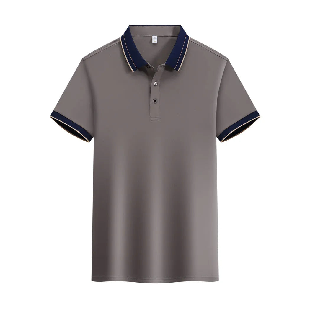 Ice Ion mercerized pearl cotton colour matching collar polo shirt in white, front view, short sleeves, regular fit