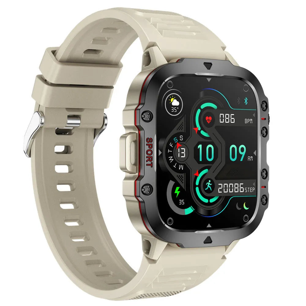 QX11 Smart Bluetooth Watch in black with TFT touch screen showing heart rate data.