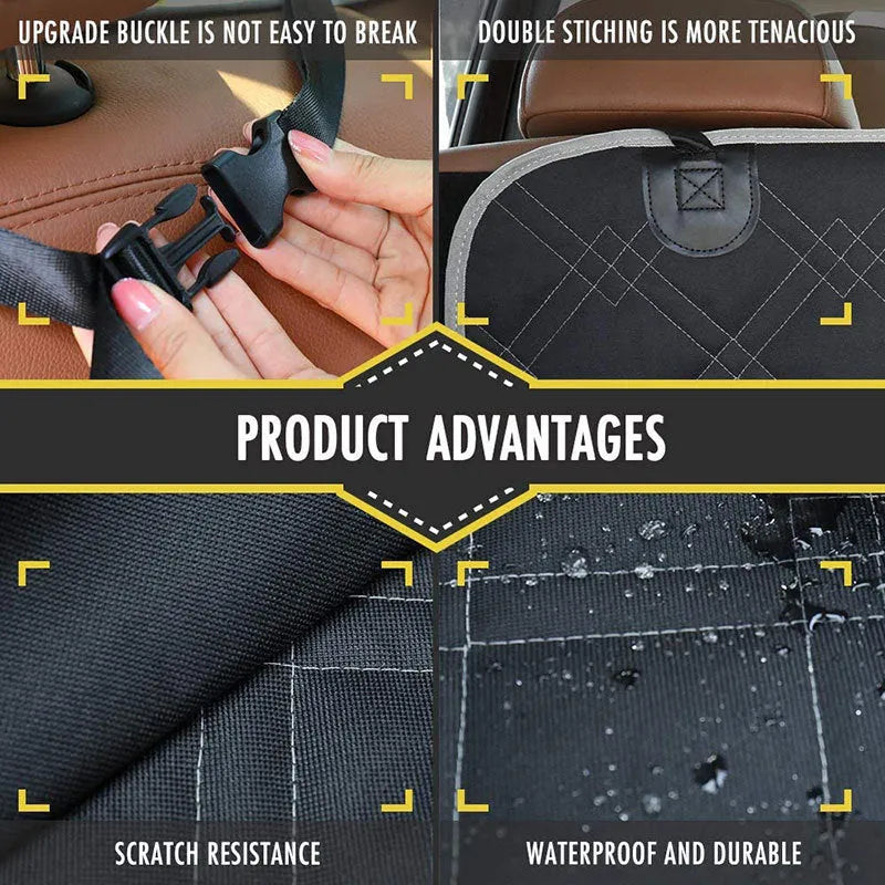 Black 600D Oxford cloth pet car trunk mat measuring 185x103cm with pockets for dog travel