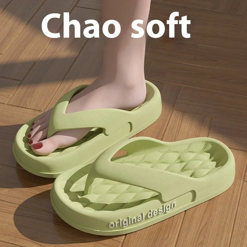 Men's injection-moulded EVA flip flops for the beach, shown in various colours on a size chart.