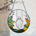 Halloween witch metal pendant with skull chain details, 20cm diameter, retro style