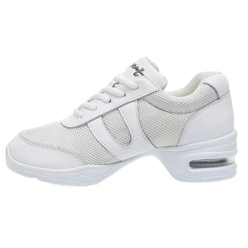 Modern women white dancing shoes with breathable mesh upper and lightweight polyurethane sole