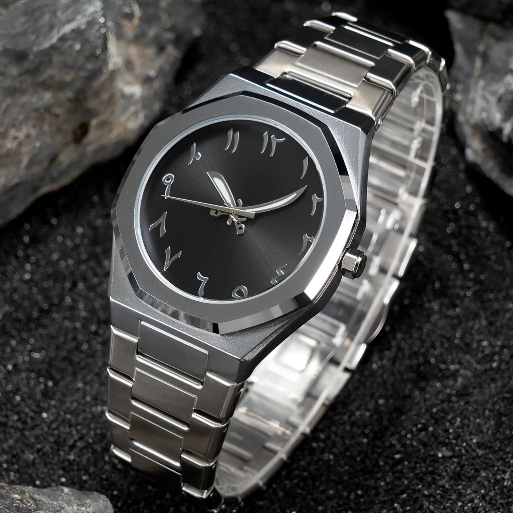Men's business casual quartz watch with stainless steel belt in three colour options