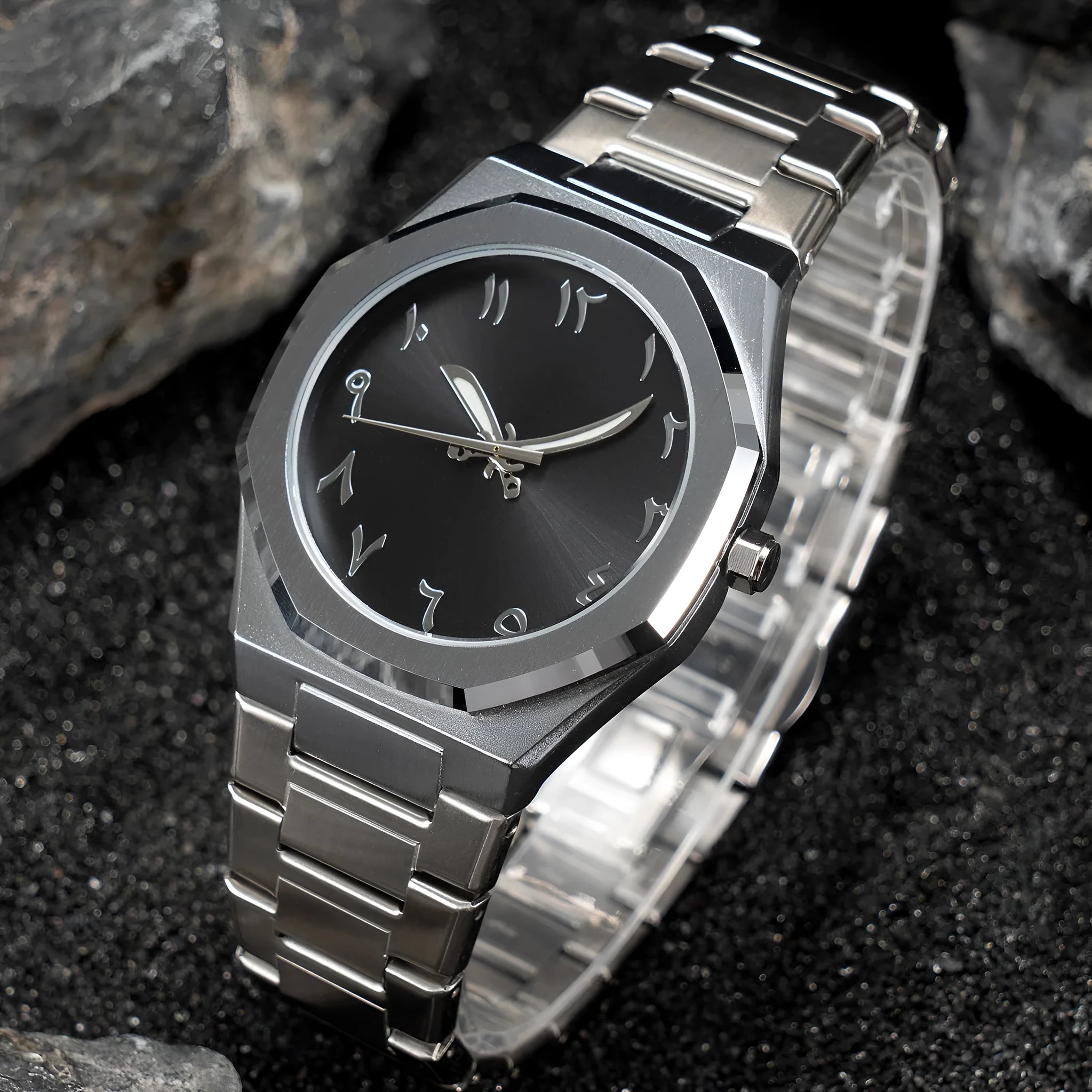 Men's business casual quartz watch with stainless steel belt in three colour options