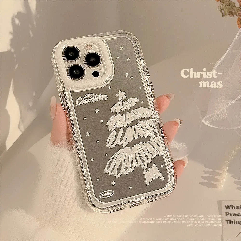 Mirror snow white Christmas tree phone case for Apple iPhone with TPU hard case back anti-fall protection