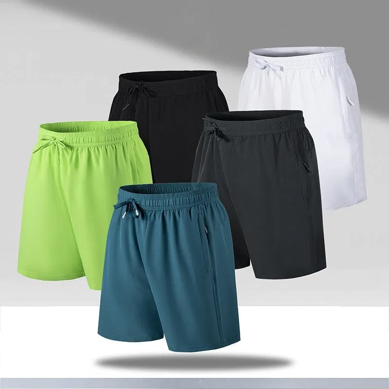 Men's loose fit quick-dry beach shorts in polyester ice silk fabric with micro-elastic waistband
