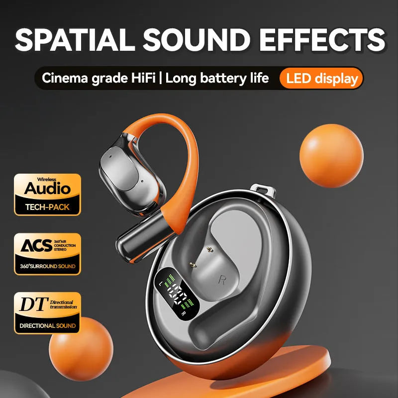 AI Translation Bluetooth Headset M113 in black non in-ear ear hook design with titanium alloy frame