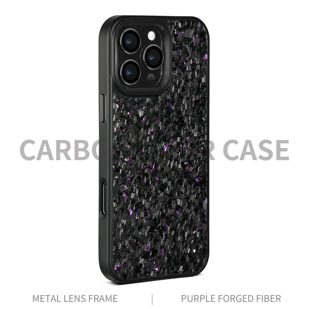 Black metal frame phone case with carbon fibre back for iPhone 16 Pro Max