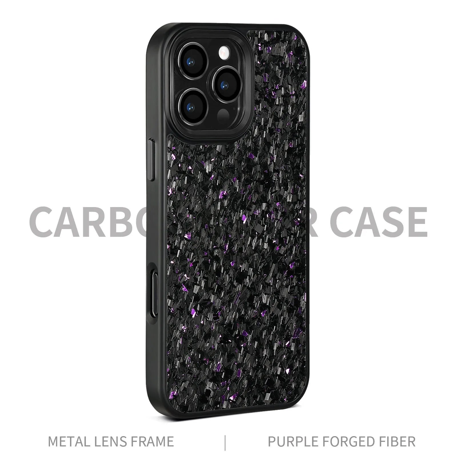 Black metal frame phone case with carbon fibre back for iPhone 16 Pro Max