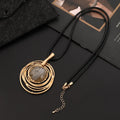 Vintage geometric plaid sweater chain necklace with adjustable snakeskin wax rope in TLN716 gold