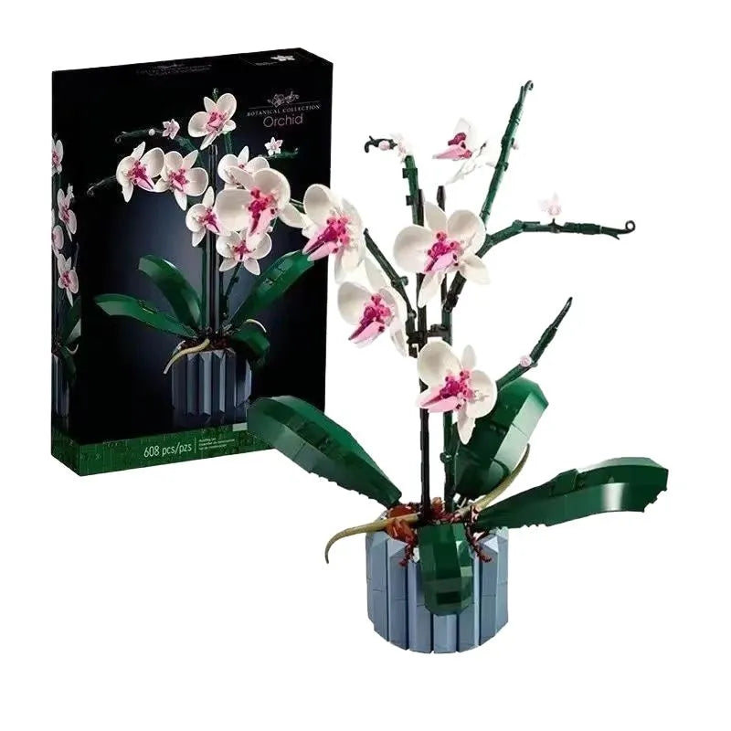Building blocks preserved fresh flower bouquet Lucky Bamboo colour plastic assembled toy on tabletop