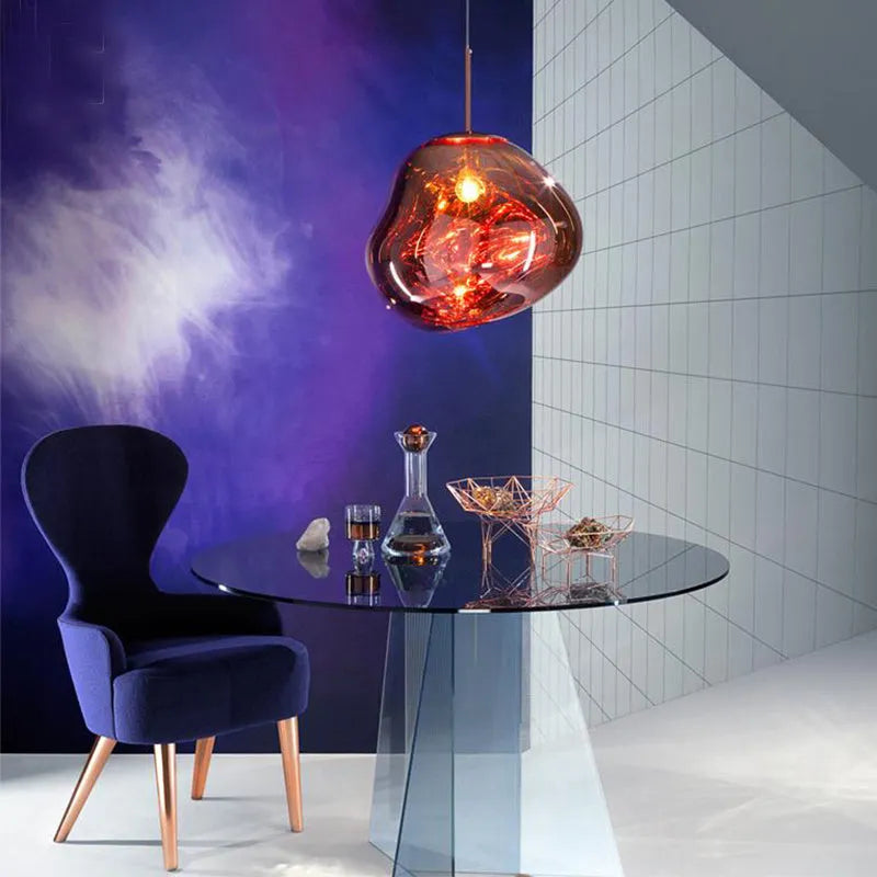 Nordic lava lamp bedside chandelier with irregular glass design and metallic finish