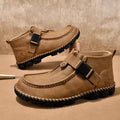 Men's black handmade stitching slip-on casual shoes with flat sole and literary retro style