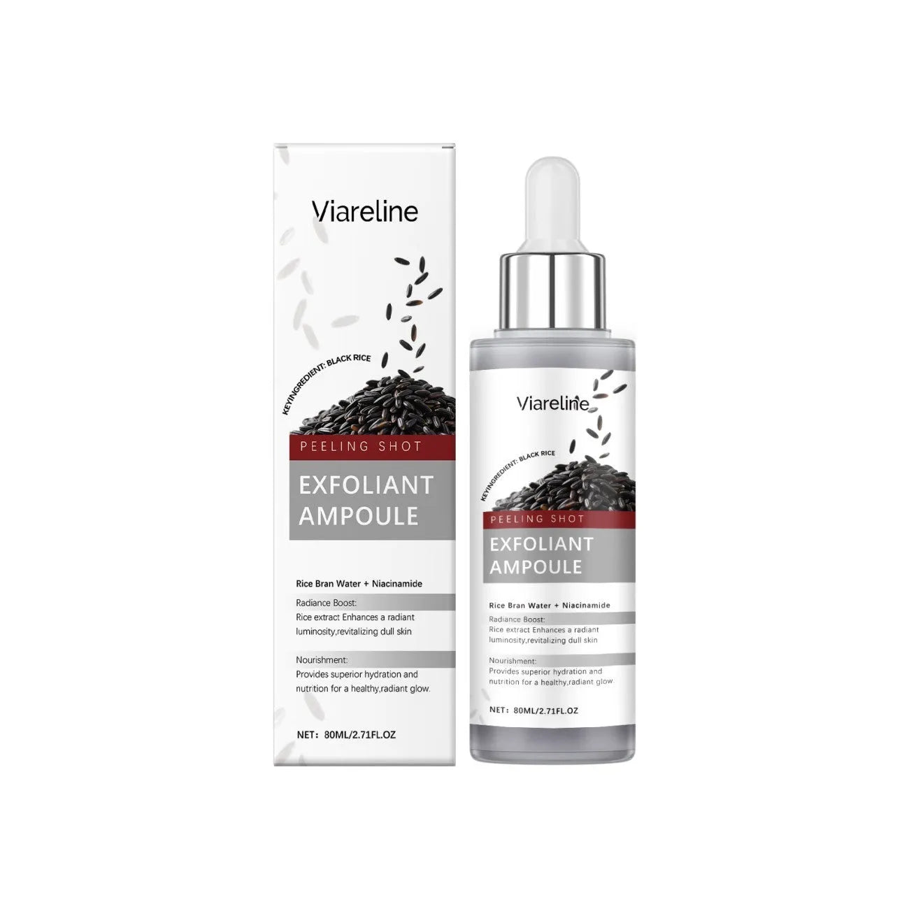 Black rice exfoliating liquid 80ml bottle with hyaluronic acid and nicotinamide for face moisturising and brightening