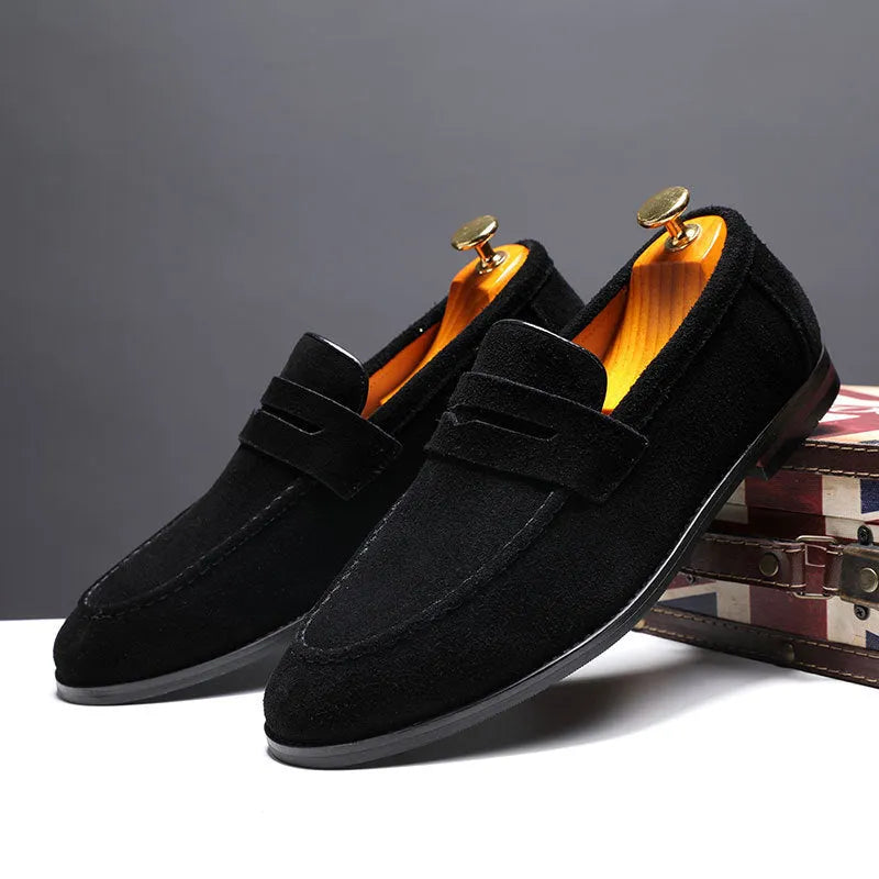 Lazy Shoes nubuck leather casual shoes for men, flat heel, shallow mouth, available in brown and other colours