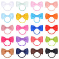 80 piece set of multi-coloured baby hair ties with matching grosgrain ribbon bows for infants and toddlers