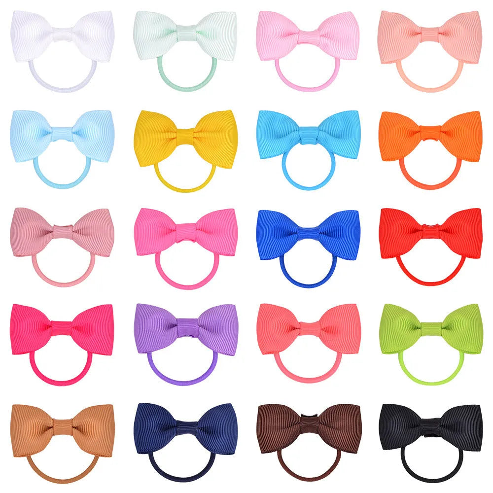 80 piece set of multi-coloured baby hair ties with matching grosgrain ribbon bows for infants and toddlers