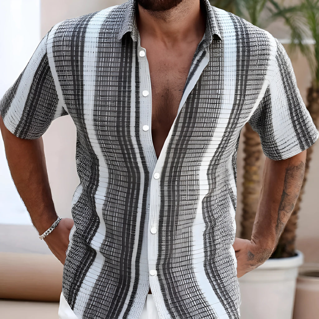 Men's slim fit short sleeve shirt with a colourful 3D printed floral pattern on polyester fabric