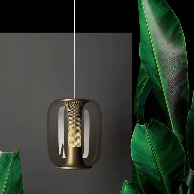 Nordic minimalist chandelier light fixture in transparent, cognac or smoky grey colour measuring D16cm x H20cm