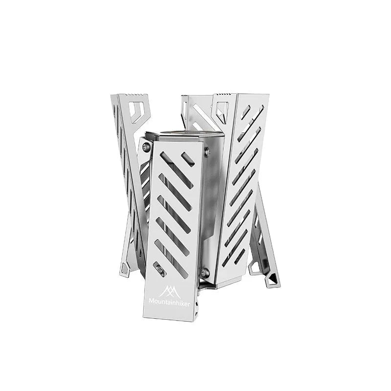 Hexagon foldable alcohol camping stove in black or silver alloy construction