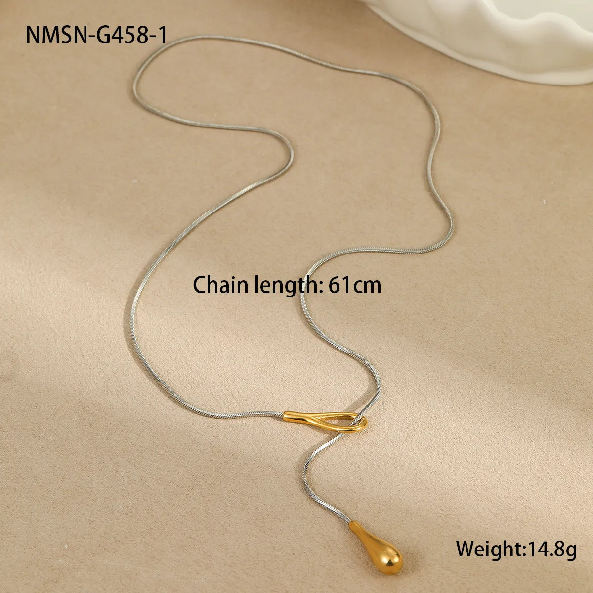 Stainless steel tassel water drop earrings with Y-word chain ornament in 18K gold electroplated finish, geometric drop-shaped design