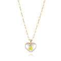 Geometric fruit pendant necklace with adjustable chain showing apple, pineapple, strawberry, cherry and pear designs