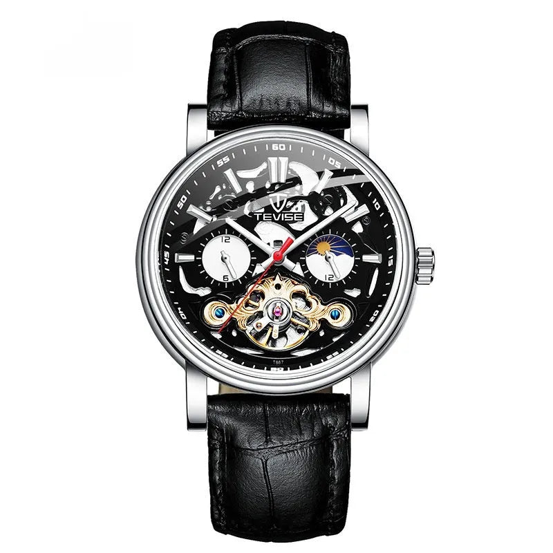 Men's mechanical tourbillon watch with luminous hands on waterproof 16.5mm case