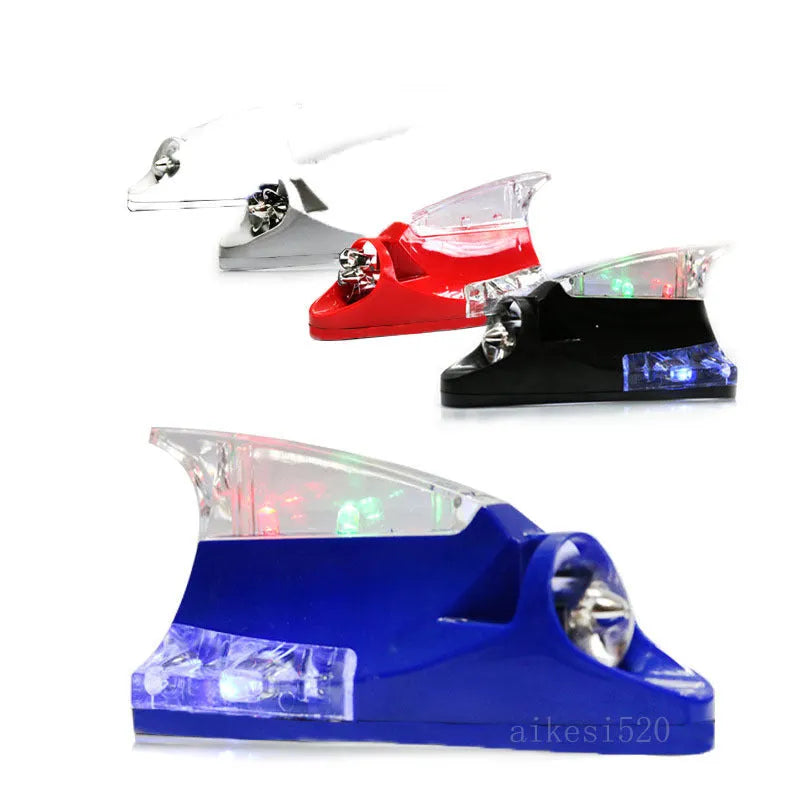 Wind-powered LED car warning light plastic body stick-on install no wiring 140x65x65mm black white red blue silver