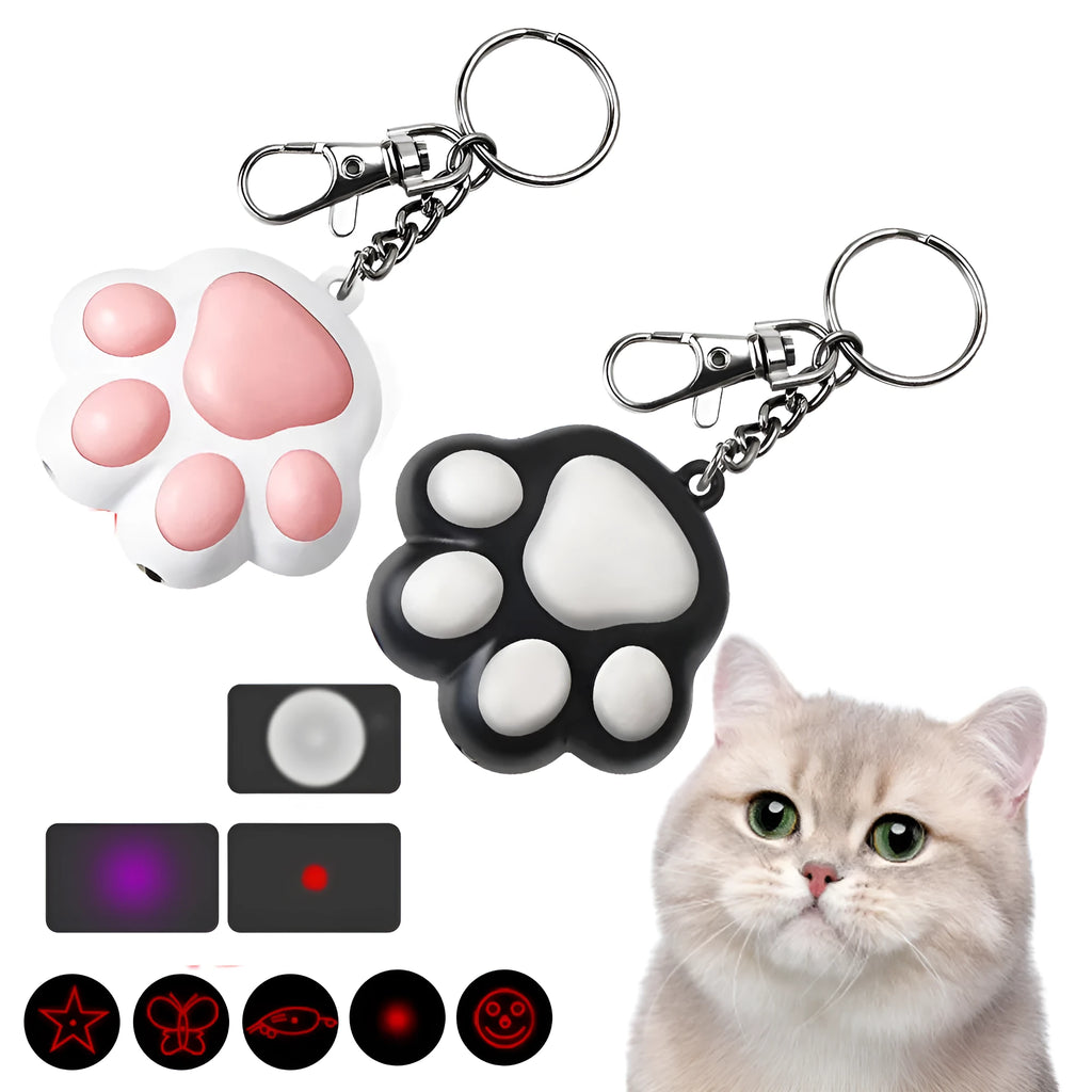 USB rechargeable infrared cat teaser toy with keychain attachment and LED light