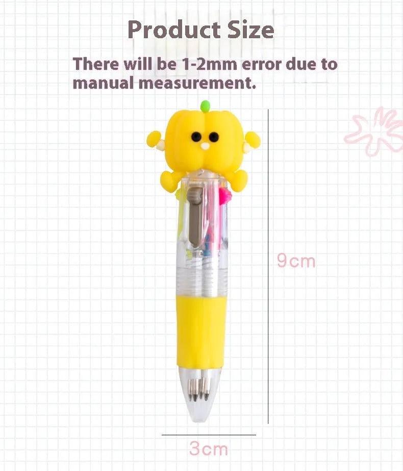 Cartoon-themed four-colour press ballpoint pen with 0.7mm bullet tip