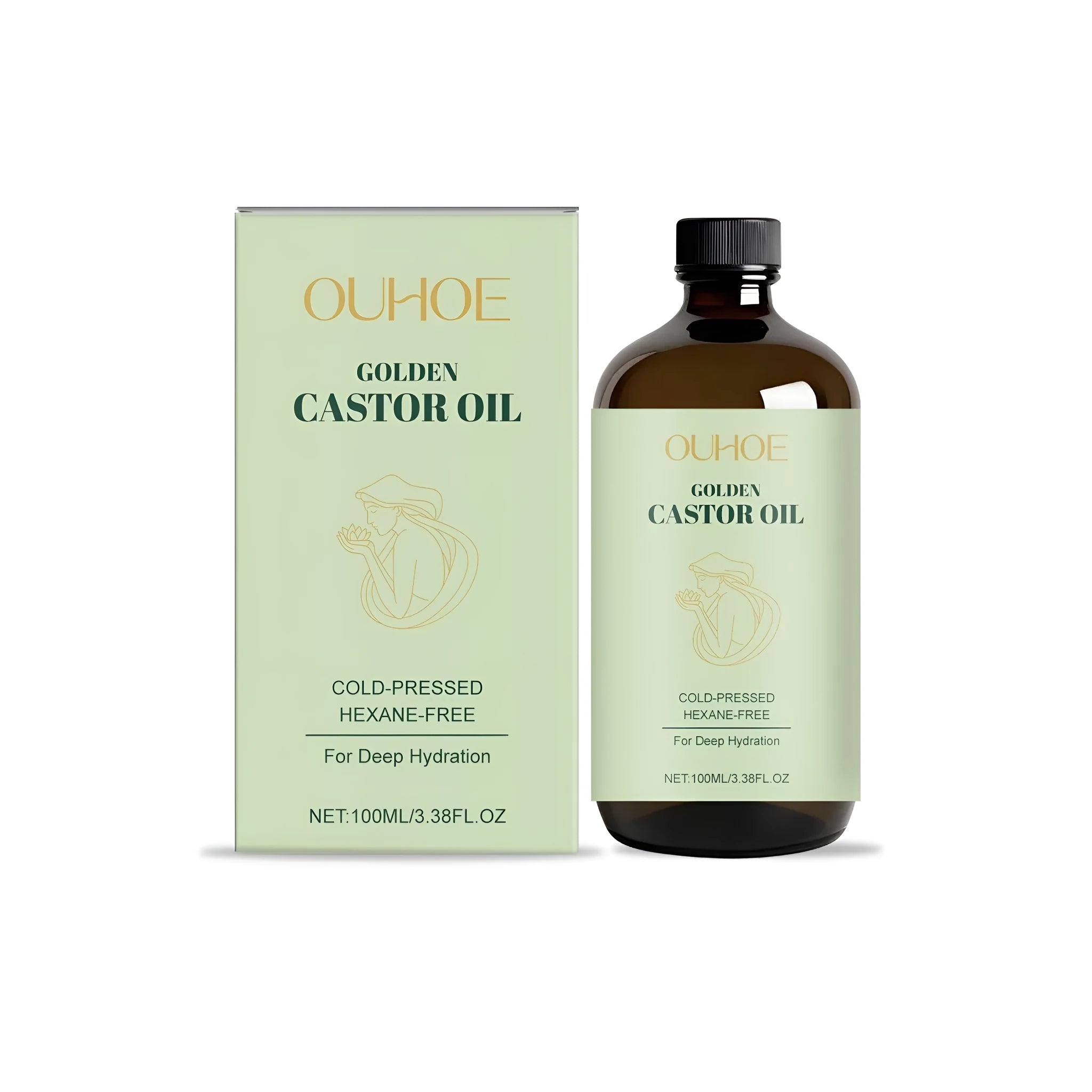 100ml bottle of Golden Castor Oil treatment blend with castor seed oil and jojoba oil.