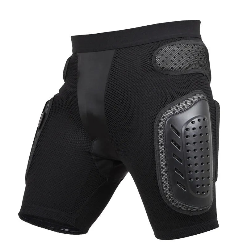 Black cycling protective pants with a removable hip pad for sports safety.