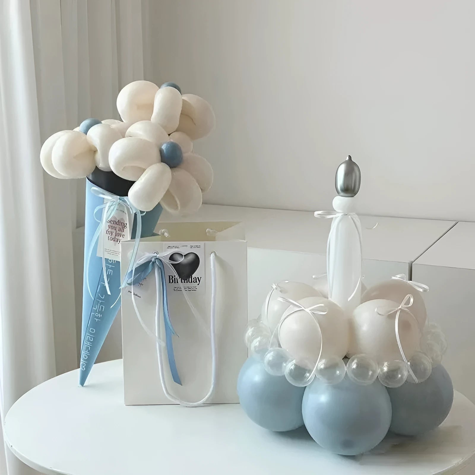 Finished round balloon bouquet DIY set for cake decorations in a choice of ten styles.