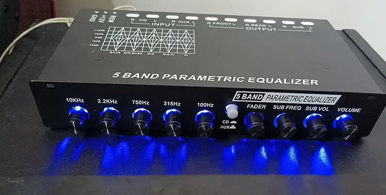 Black car audio EQ tuning frequency division amplifier with control panel for six-channel output
