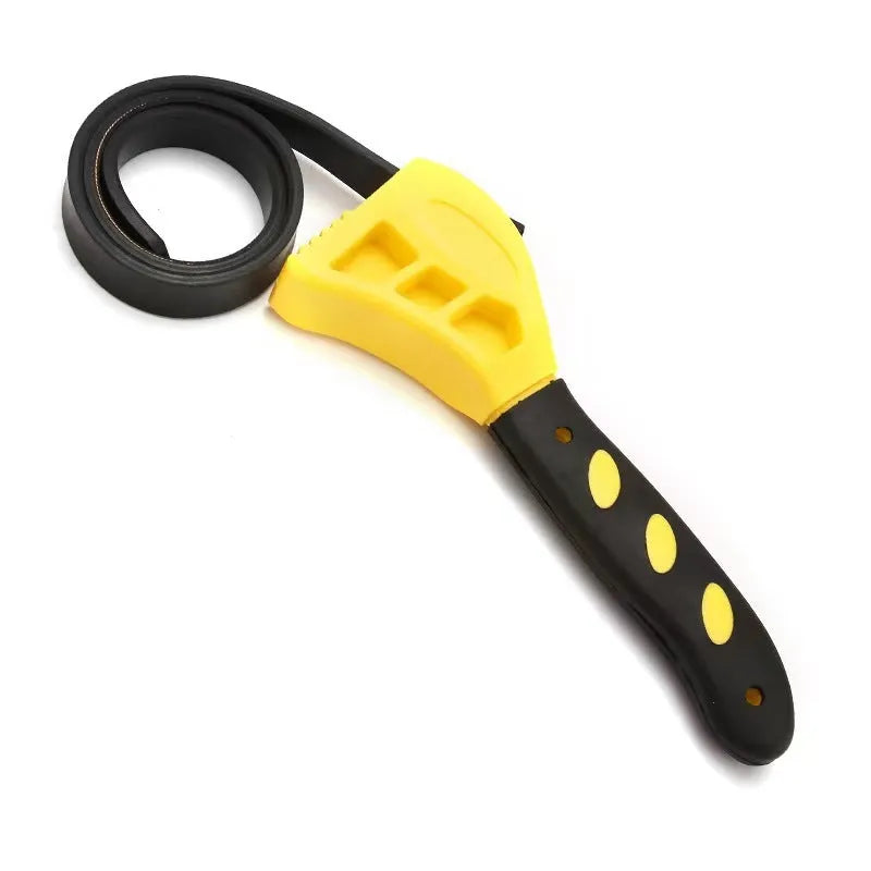 Adjustable rubber strap wrench with plastic handle showing 6-inch and 8-inch size options