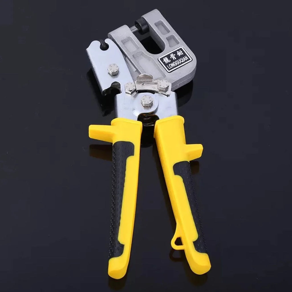 One-handed light steel keel pliers with yellow handle and 300 cm blade for ceiling fixing