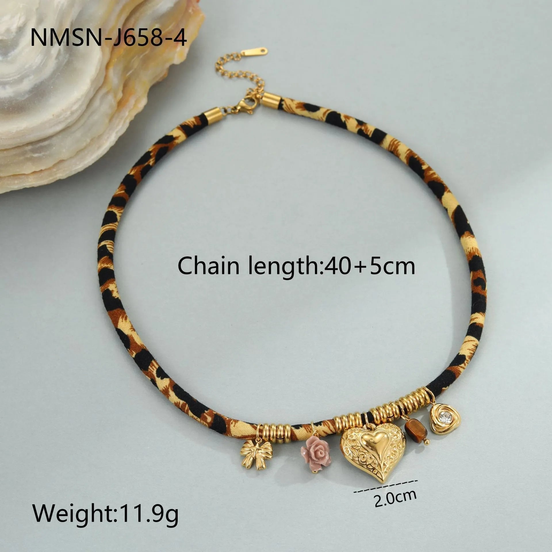 Leopard Series geometric stainless steel necklace with gold electroplated finish on a white background.