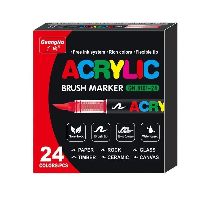 Set of liquid acrylic marker pens with soft head nibs for art and graffiti painting
