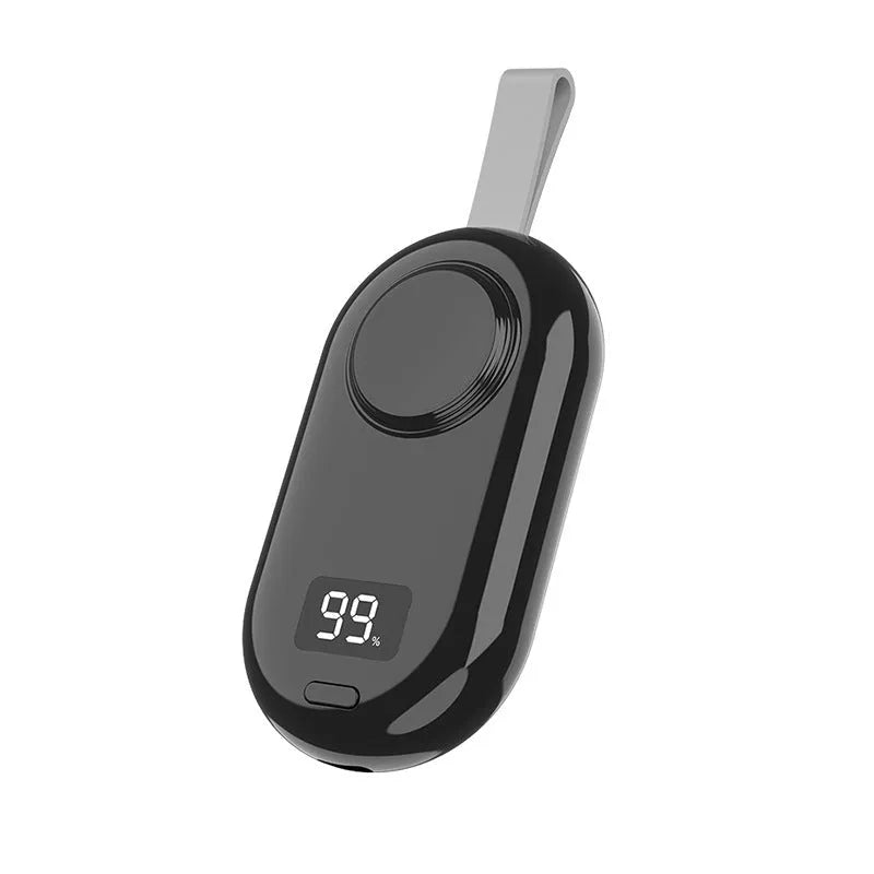 Black and white wireless power bank for watches with Type-C port and compact plastic casing
