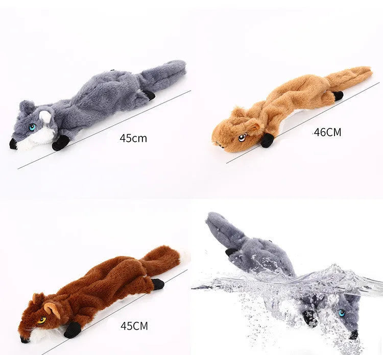 Plush chew toy for dogs in animal modelling shape, dark brown, light brown, and grey colour variants, designed for anti-biting molars and tooth cleaning