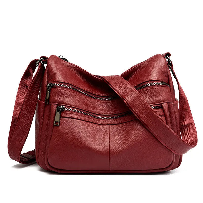 Genuine leather messenger bag soft pillow shape single strap first layer cowhide black large