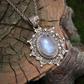 Silver sunflower gemstone pendant necklace on a 51-60cm adjustable clavicle chain with electroplated finish.