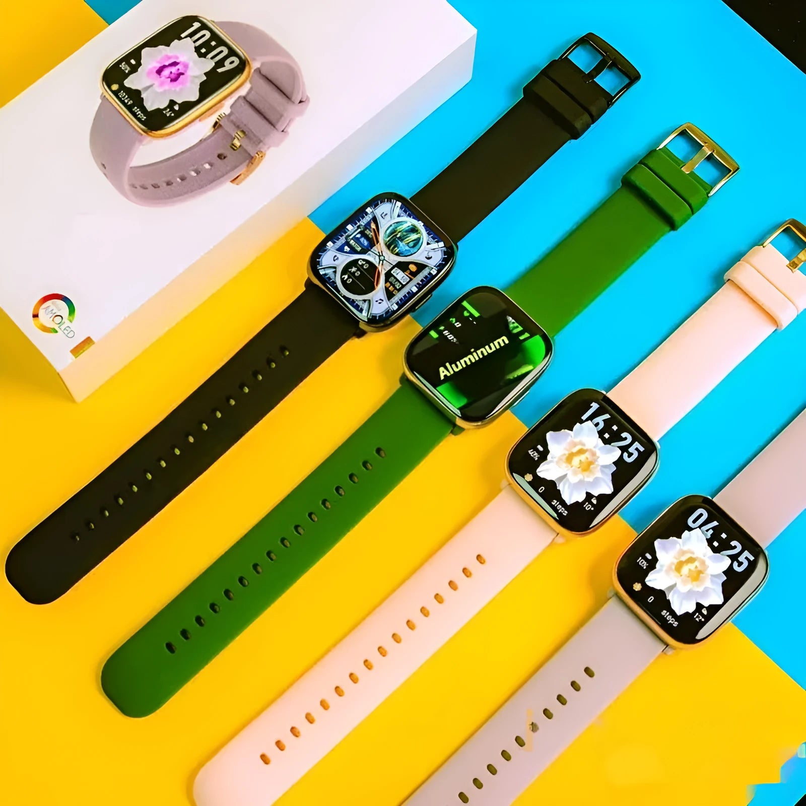 NFC Compass Smart Watch with Bluetooth Call AMOLED Screen in black, showing health monitoring features and touch buttons