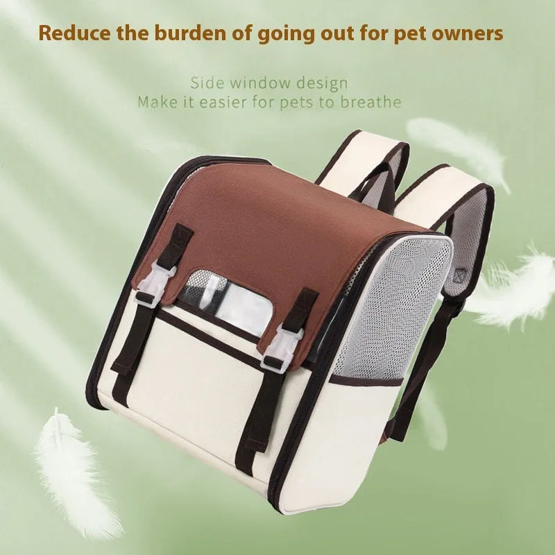 Cat out backpack in breathable nylon, folding pet carrier in solid colour for cats up to 6.5kg
