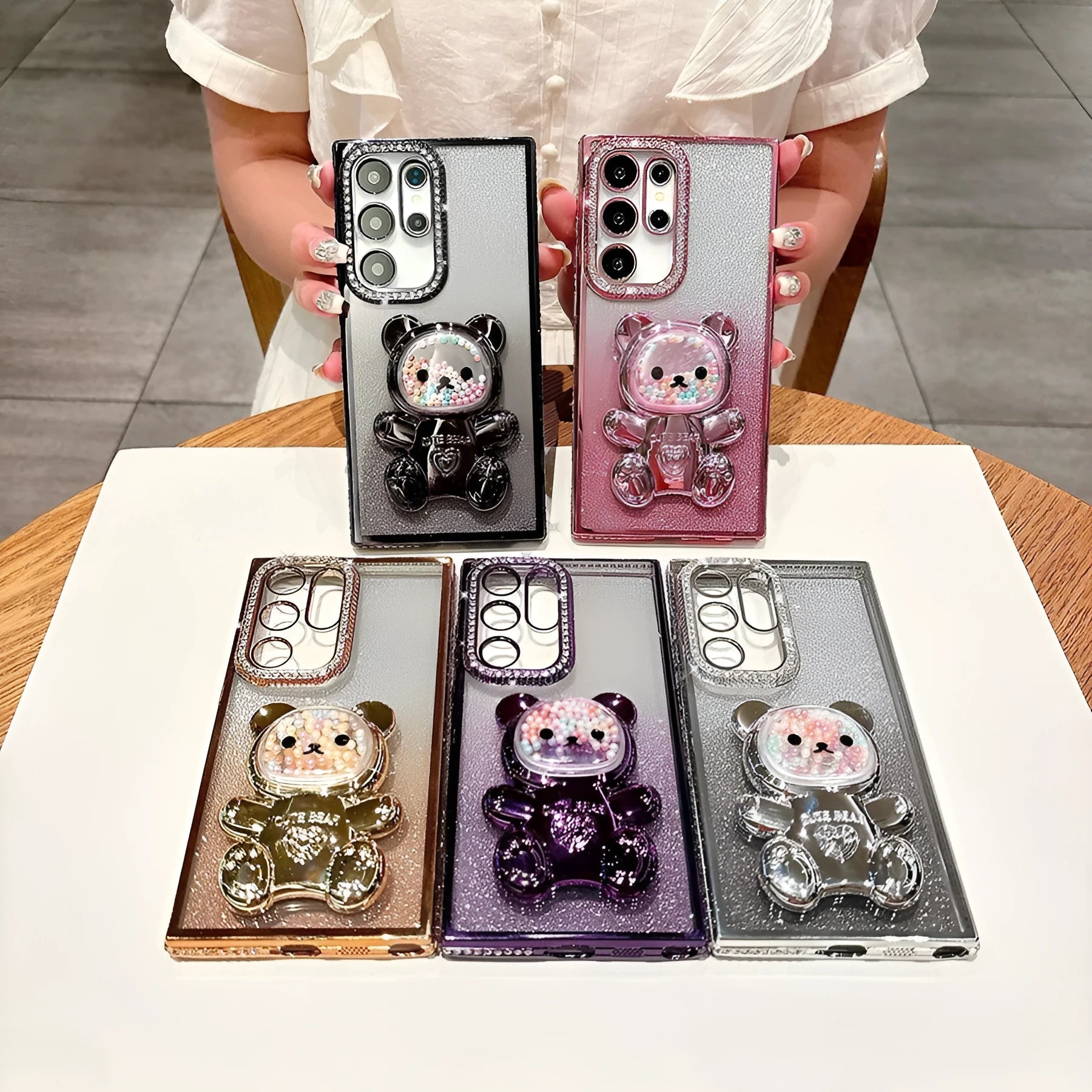 Silicone diamond plated all-inclusive phone case in rose gold for iPhone 15