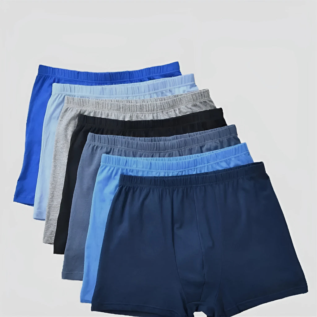 Men's mid-waist cotton boxers in mixed colours, breathable plain weave fabric with antibacterial function