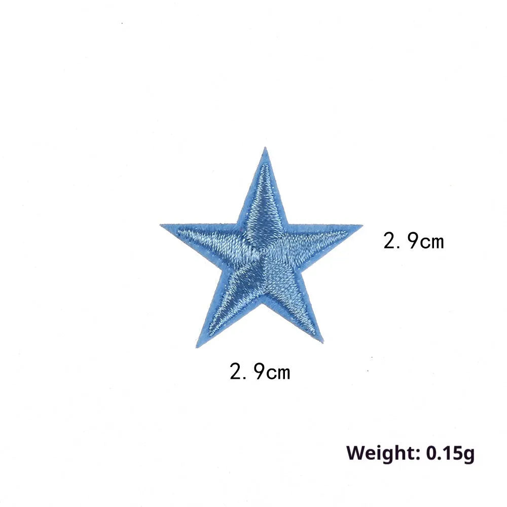 Colourful five-pointed star cloth embroidery labels for DIY clothing decoration.