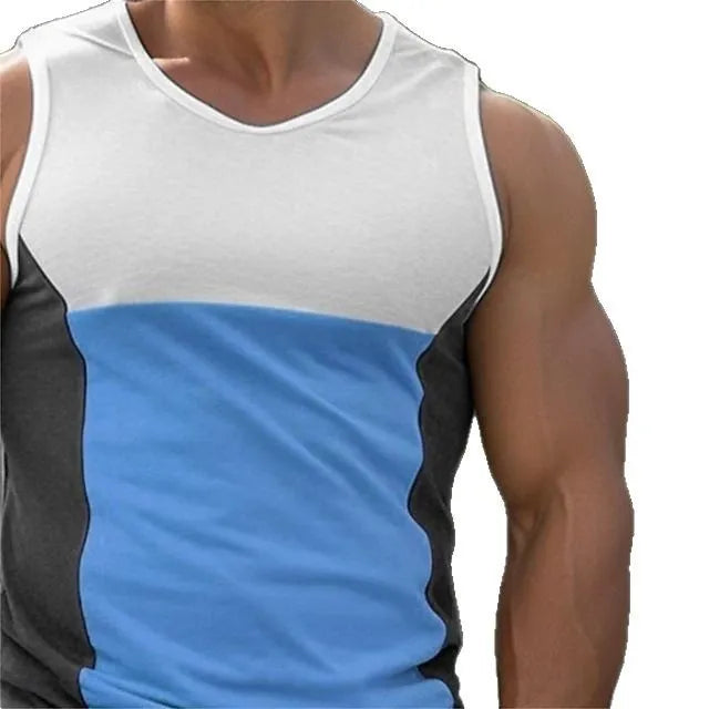 Men's contrast colour sports vest in blue, yellow or orange with European and American sizing