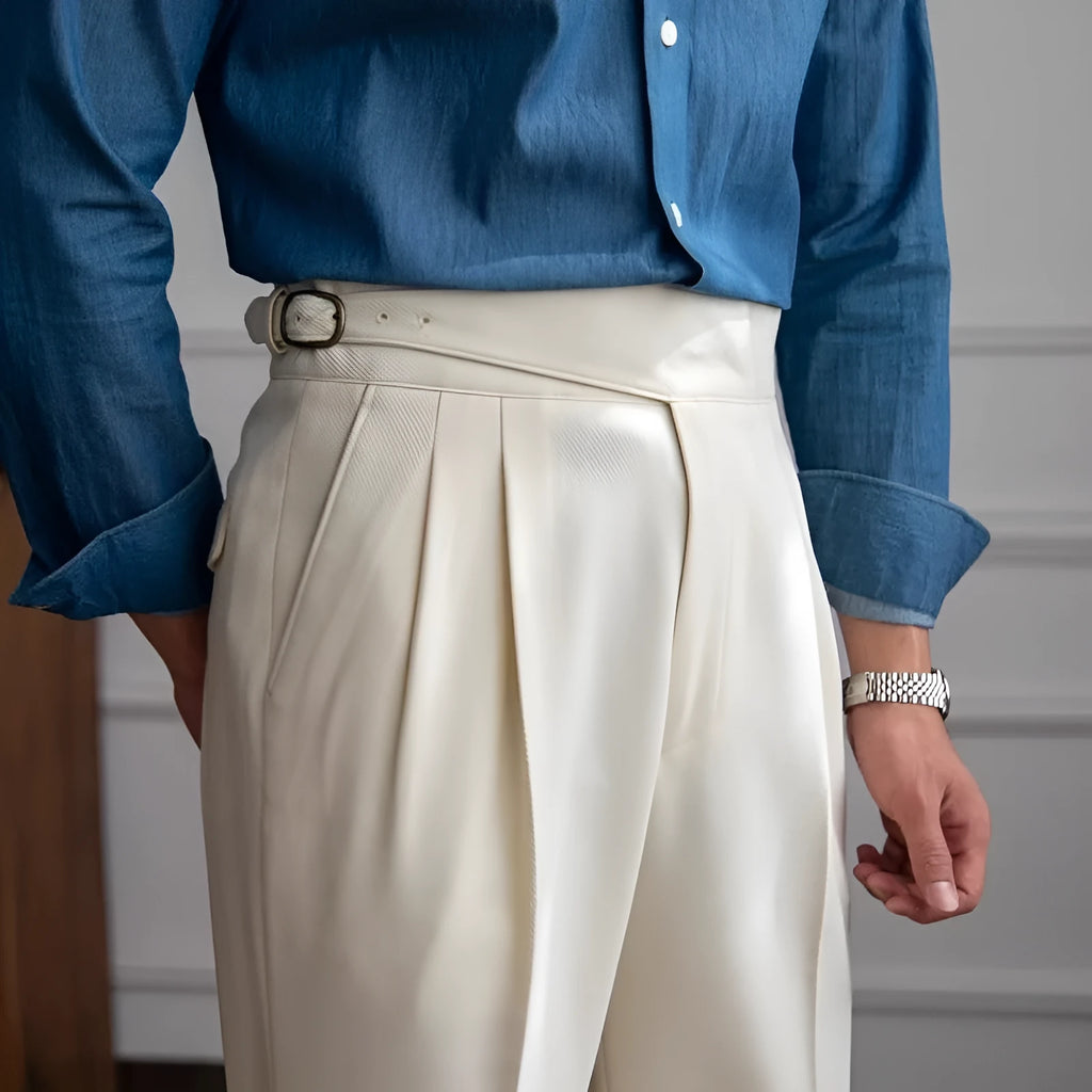 Men's high waist straight casual trousers in polyester available in multiple colours
