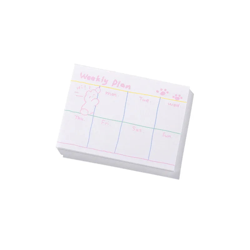 Cartoon heart design sticky notes set showing six styles including Echo Notes and Rabbit Weekly Notes